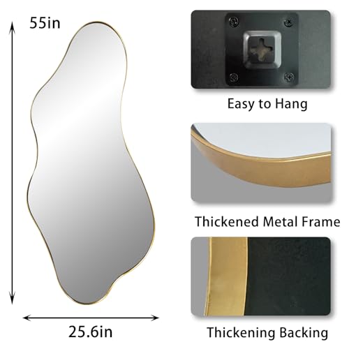 DAOYIJIAJU Large Irregular Mirror, 55"x25.6" Asymmetrical Mirrors with Gold Metal Frame, Modern Unique Shaped Abstract Mirror for Living Room Bathroom Bedroom Entryway, Hangs Horizontal Or Vertical — view 4