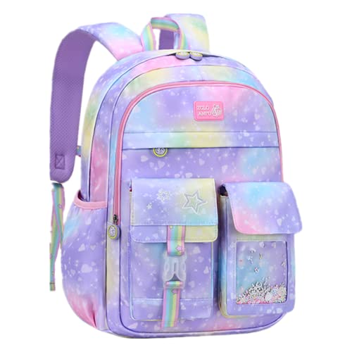 Cute Coloful Casual Daypack for Girls,Teens Elementary School Backpack,Primary Book Bags forTeens Gradient Purple-S