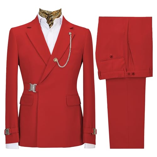 Image of Men's 2 Piece Suit with Metal Clasp Slim Fit Suit Stylish Business Pants Casual Wedding Grooms Tuxedo Suit