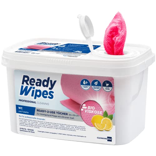 CleaningBox® 5-in-1 Kompostierbare WetCleanWipes Feuchte WC Reinigungstücher für WC & Toilette, 50x Feuchttücher Toilettenreiniger, Rot 30x30 cm - Biologisch Abbaubar und Made in Germany