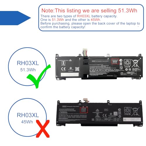 Image of 51.3Wh RH03XL Laptop Battery Replacement for HP Probook 440 445 450 455 460 465 G9 G10 G11 Series EliteBook 640 650 655 G9 G10 Series HSTNN-LB9D M75017-AC1 11.58V 4249mAh