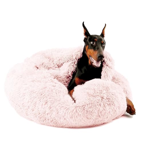 Image of Himax Dog Beds for Large Dogs, Comfort Dogs Bed with Blanket Attached, Calming Anti-Anxiety Fluffy Dog Bed Washable (20 inch /26 inch /35 inch) Pink