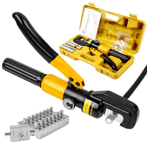 YUZES Hydraulic Crimping Tool 10 Tons, 12 AWG to 2/0 Battery Cable Crimper Tool with 9 Dies, Easy to Operate Hydraulic Wire Crimping Tool Kit for Wire Rope, Battery Cable Ends Ring Terminals