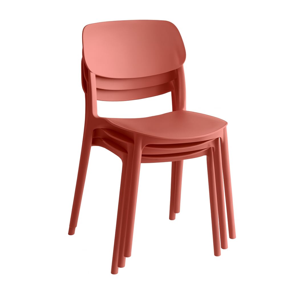 eacommerce | Sedia impilabile | Polipropilene 40x39x78cm | Leggera, ergonomica, resistente alle intemperie | Per cucina, bar, ristoranti, uso interno ed esterno (Set 4 Sedie, Mattone)