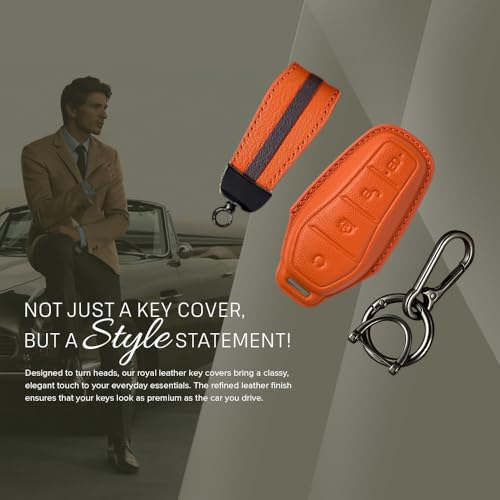 Image of Keyzone Royal Leather Car Key Cover with Keychain for BYD Seal and Atto 3 smart Key (Celestial Blue)