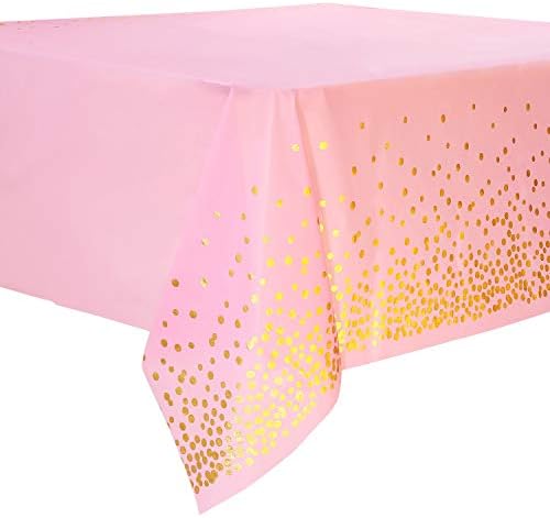 4 Pack Pink and Gold Disposable Party Tablecloth for Rectangle Table, Gold Dot Confetti Rectangular Table Cover, for Bachelorette, Girl Birthday and Baby Shower, 137cm x 274cm