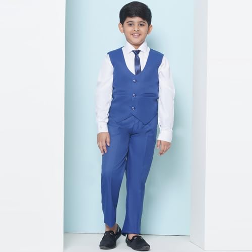Image of AJ DEZINES Kids 5 Piece Solid Cotton Blend Coat Pant Suit Set For Boys