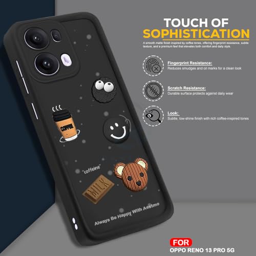 Image of AESTMO Back Case Cover for Oppo Reno13 Pro 5G | Cute Fun Cartoon 3D Ball | Coffee Silicone Case | Full Body Protection | Camera Protection Back Cover for Oppo Reno13 Pro 5G (Black)