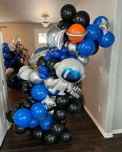 Image of Blue and Black Balloon Arch Kit, 201Pcs Explosion Star Royal Blue Metallic Sliver Black Balloon Garland kit, Different Size Balloons for Anniversary Birthday Graduation Prom Party Decorations