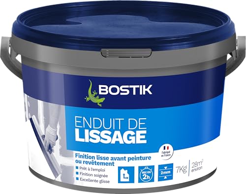 Bostik Enduit de Lissage en Pâte, Prêt à l'Emploi, Application Facile, Usage Intérieur, Seau de 7 kg, Blanc