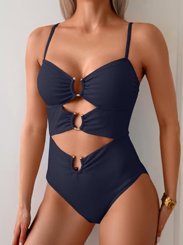 Image of Eomenie Womens Cutout One Piece Swimsuit with Ring Linked Sexy Monokini Bathing Suit for Beach Vacation