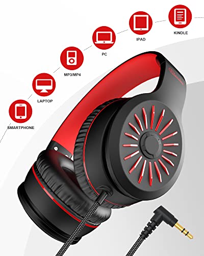 ELECDER i45 Kids Headphones Wired, On-Ear Headphones for School Teens, Red β image 5