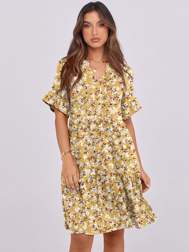 Image of ANRABESS Women's Summer Casual Dress, V-Neck Ruffle Sleeve Tiered Mini Dress, Soft Comfy Fabric with Pockets for All-Day Wear