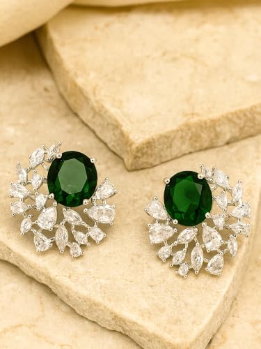 Image of Karatcart Women Green American Diamond Stud Earrings