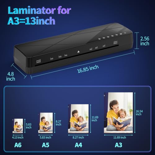 Image of Crenova Laminator 13 inch with Touchscreen 3-6mil Quick Warm Up Auto Off | Hot and Cold Laminator with ABS Jam Free, Laminator for Home Office School, Black