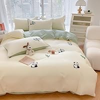 MorroMorn Twin Duvet Cover Cotton, Green 3D Embroidery Twin Bedding Sets, Cute Chenille Embroidered Comforter Covers Summer Blanket Soft for Girls Boys Kids Teen Preppy Dorm (Panda, Twin/Twin XL)