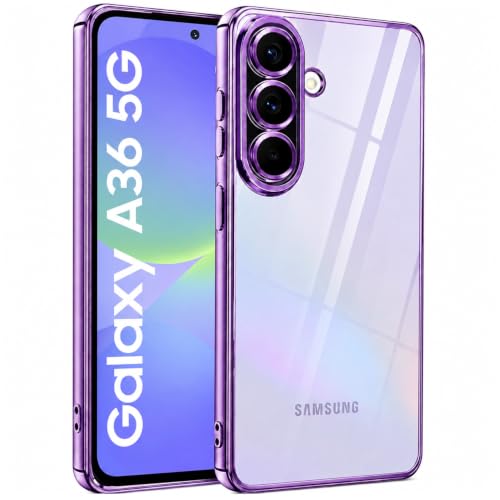 Image of VONZEE Clear Logo Electroplating Transparent Case for Samsung A36 5G, Magnetic Plating Electroplate TPU Cover, Individual Camera Protection for Each Lens - Deep Purple