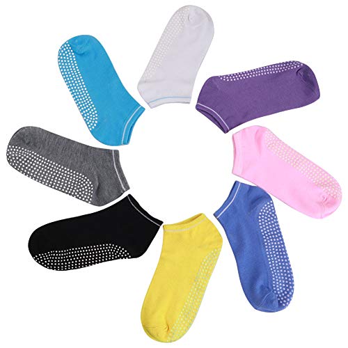JURONG Yoga Socken für Damen Rutschfeste, Stoppersocken Damen Antirutschsocken, Anti Rutsch Socken, Damen Sportsocken, Ideal für Yoga Pilates, Ballett,Tanz,Barre,Fitness, Barfuß-Training (8 Paar) – Bild 3