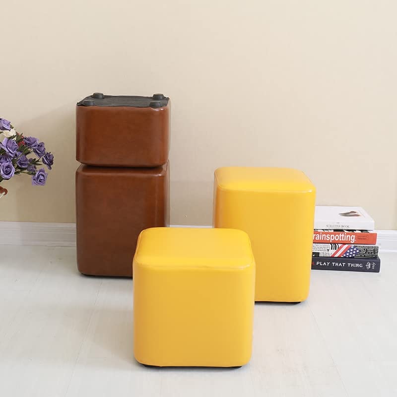 Tabouret repose-pieds en cuir or pour table basse et salon
