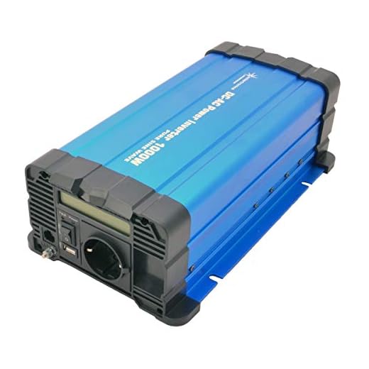 Solartronics Spänningsomvandlare FS1000D 12V 1000/2000 Watt ren Sinus blå med display FS-serien inverterare effekt inverterare