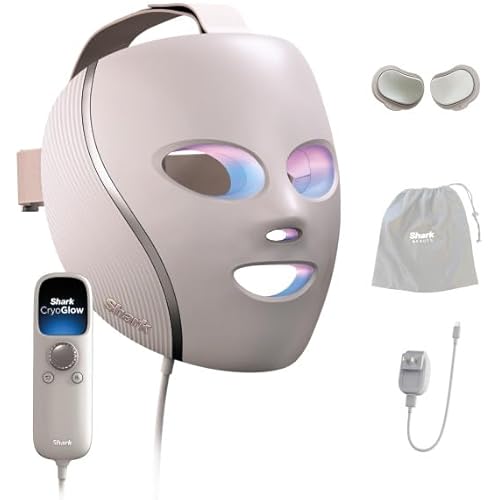 Shark CryoGlow LED Face Mask with Under-Eye Cooling, Anti-Ageing & Blemish Repair, Red & Blue LED, Infrared Light Therapy, USB-C, Remote Control, Storage Bag, Adjustable Straps, Rose Glow, FW312PK