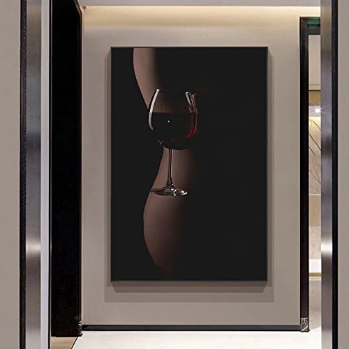 Art toile peinture rouge vin verre décoration salon moderne 40x60cm