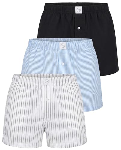 Image of Real Essentials 3 Pack: Men's Woven Cotton Poplin Lounge Shorts Sleep Casual Comfy Loose Fit Elastic Waist PJ Bottoms Pockets