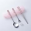 Cute Colorful Silverware Set, Milk Cow Series Ceramic Handle Dinnerware Set Flatware Kitchen Accessories Camping Travel Sets Fork Spoon Chopstick Portable Silverware Set with Case Color P