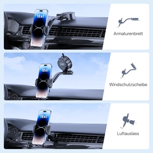 Miracase [2025 Upgraded] Handyhalterung Auto Handy Halterung,Universal Car Phone Holder[Stärkste Saugnapf & Lüftungshaken] 360° Drehbar kfz autohalterung für iPhone Pro Max Samsung Galaxy Google