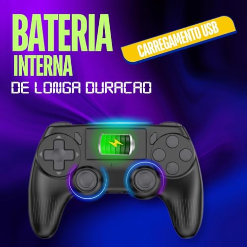 Controle Sem Fio Compatível com Ps4, Tv e PC - Bluetooth, DualShock, Vibração, Sensibilidade Ajustáv
