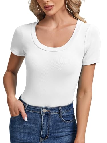 C.O.Z.Y Womens Short Sleeve Scoop Neck Tops Ribbed Knit Basic Tee Casual Summer Fitted Shirts 2025 Trendy Outfits2