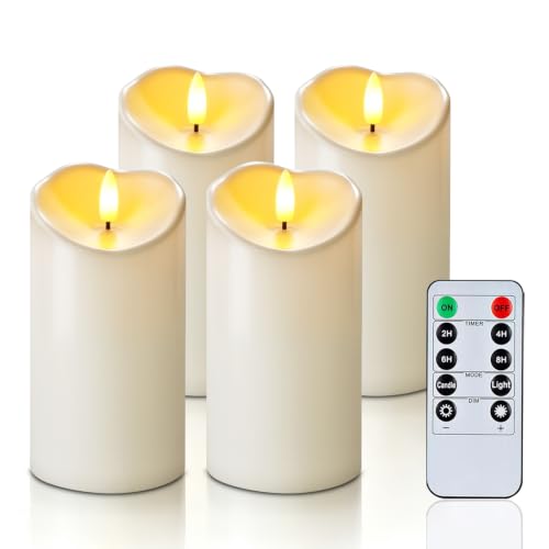Image of Homemory 3x6 Waterproof Flameless Candles, Remote Timer, Ivory, Set of 4