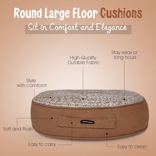 Image of Reversible 60x60x10 cm Woven Quilted Brown Floor Cushion with Cotton Filler for Seating, Patio Seat, Meditation, Yoga, Pooja, Guests, Living Room, Bedroom, Large Size 24x24x4 Inch