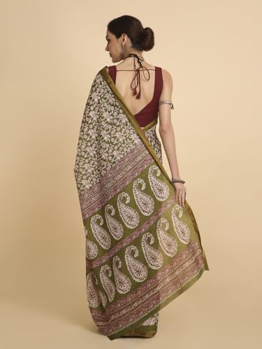 Image of RATAN Women's Pure Soft Cotton Saree with Blouse Piece | Lightweight Breathable Daily Wear Cotton Saree | Traditional Printed Saree for Office Casual & Summer Wear