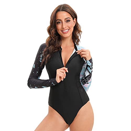 Huge Sports Women's Long Sleeve Rash Guard Uv Protection Zipper Printed Surfing One Piece Swimsuit Bathing Suit For Women Lion M #TOP1