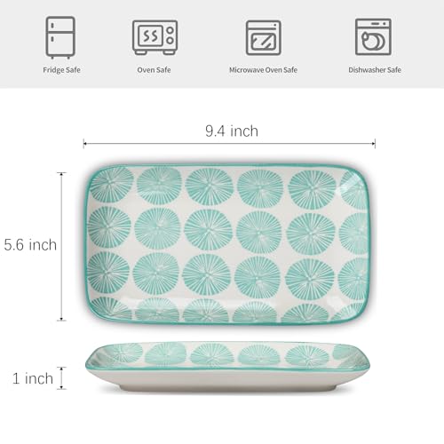 Selamica Ceramic Rectangular Salad Plates Set, Dinner Plate 9.4 Inch Dessert Plates for Party Entertaining, Small Serving Plates for Appetizers, Sushi, Fruit, Set of 4, Assorted Colors