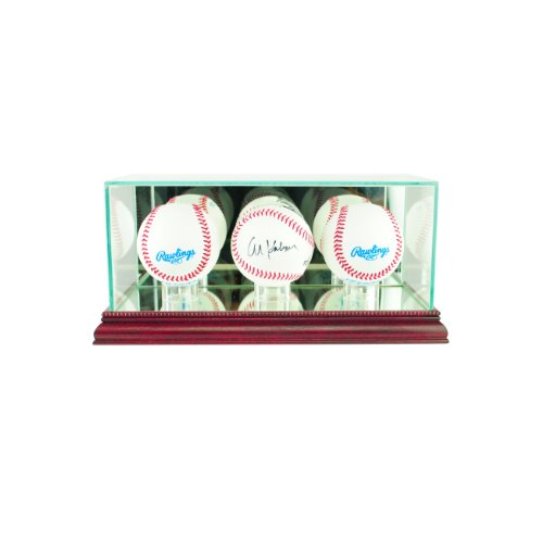 MLB Triple Baseball Glass Display Case, Cherry