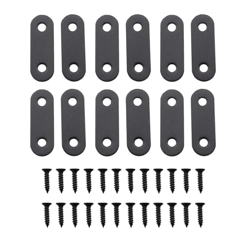 Guifeng 12PCS Stainless Steel Straight Angle Piece 46x16mm Furniture Shelf Attachment Fittings with Screws Flat Angle Piece Fixing Bracket Repairing Wooden Planks Bed Frame Attachment Plate Black