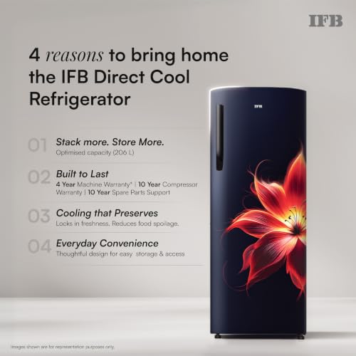Image of IFB 251L 4 Star Advanced Inverter Direct-Cool Single Door Refrigerator with 30 Hrs Cooling Retention, XL Bottle Bin, Big Vegetable Box & 4 Year Super Warranty (2026,IFBDC-277DYBAE,Sapphire Dream Blue)