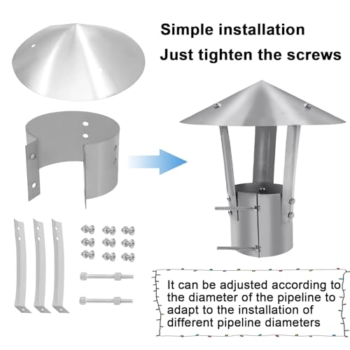 LPZMPZ Schornsteinabdeckung Edelstahl 80 mm Kaminabdeckung Regenhaube Schornstein Rauchfang Abdeckung Regenhaube aus Rostfreiem Stahl (Silber)