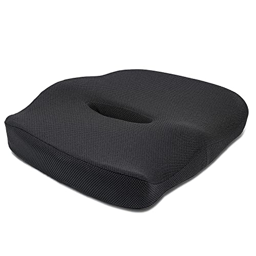 Memory Foam Seat Cushion, Ergonomic Orthopedic Design, Improves Posture, Helps with Sciatica Back Pain, Gives Relief from Tailbone Pain, Non-Slip Bottom, Washable Cover