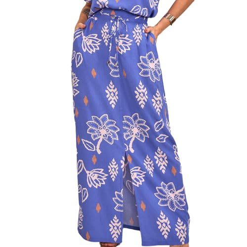 Conjunto Feminino Blusa Com Manga E Saia Longa Viscose (BR, Alfa, M, Regular, Azul)