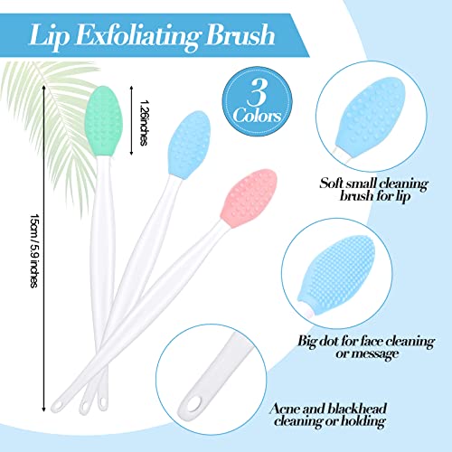 3 Pieces Silicone Face Scrubber With Handle Handheld Silicone Facial Cleansing Brush With 3 Pieces Double Sided Lip Brush Tool Manual Face Exfoliator Brush For Massage Blackhead Cleaning, 3 Colors #TOP1