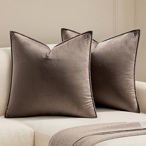 MIULEE Pack of 2 Decorative Velvet Throw Pillow Cover Soft Pillowcase Solid Square Eruo Sham Cushion Case for Sofa Bedroom Car 24x24 Inch 60x60 Cm Dark Coffee