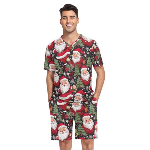 GAIREG Conjunto de pijama para hombre, diseño retro de Papá Noel, color rojo, suave, manga corta, ropa de dormir para vacaciones, talla S, Papá Noel rojo retro de Navidad, Small