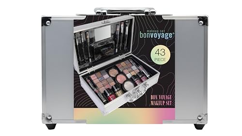 bonvoyage, Bon Voyage Makeup Set, Schminkset mit Spiegel, Enthält Lippenstift, Lidschatten, Rouge, Nagellack und Mehr, Tragbarer und Modischer Metallkoffer