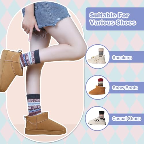 Image of ICEIVY Socks Women, Soft Knit Wool Winter Thick Warm Cabin Fuzzy Crew Women Socks 5 Pack