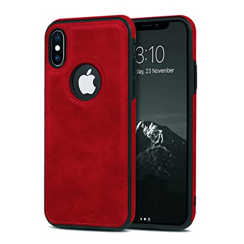 Image of LIRAMARK PU Leather Flexible Back Cover Case Designed for Apple iPhone Xs Max (Red)