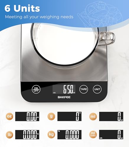 Image of Food Scale, 33lb Rechargeable Kitchen Scale with Stainless Steel, Grams and Ounces, USB Charging, 1g High Accuracy for Baking, Cooking & Food Prep, Black, BK806