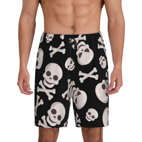 Black White Skull Bone Mens Pajama Pants With Pocket Soft Sleep Shorts Lounge Shorts Pj Pants For Men